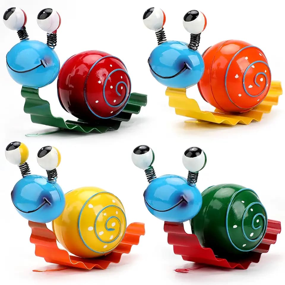 4 Pack Metal Cute Snails Yard Art Handcrafted Garden Decor Outdoor Decorations Set for Outside Patio Lawn Garden Courtyard Indoor Home Wall Decorative Ornaments (Yellow, Orange, Red, Green)