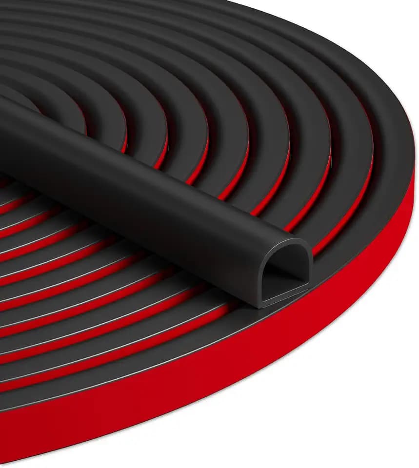 40FT Weather Stripping Door Seal, Self-Adhesive Silicone D-Shaped Seal Strip for Door Frame & Window Gaps, Soundproof Insulation Gap Filler