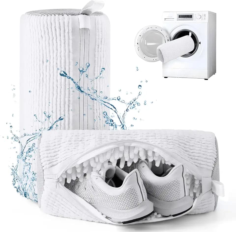 Aship Shoe Washing Machine Bag, Laundry Shoes Bag for Washer & Dryer - 2PC Reusable Shoe Cleaning Bag for Sneakers,Tennis Shoes, 360° Deep Cleaning With Self-locking Zipper for All Shoes Sizes - White