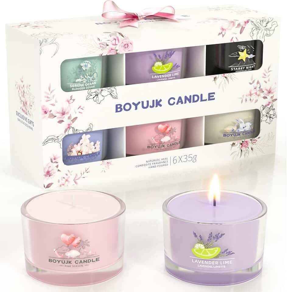 Duftkerzen Geschenke für Frauen | Duftkerzen Geschenkset for Anxiety | 6 Duftkerzen im Glas | Entspannungsgeschenke für Frauen (Elegantes Geschenk)