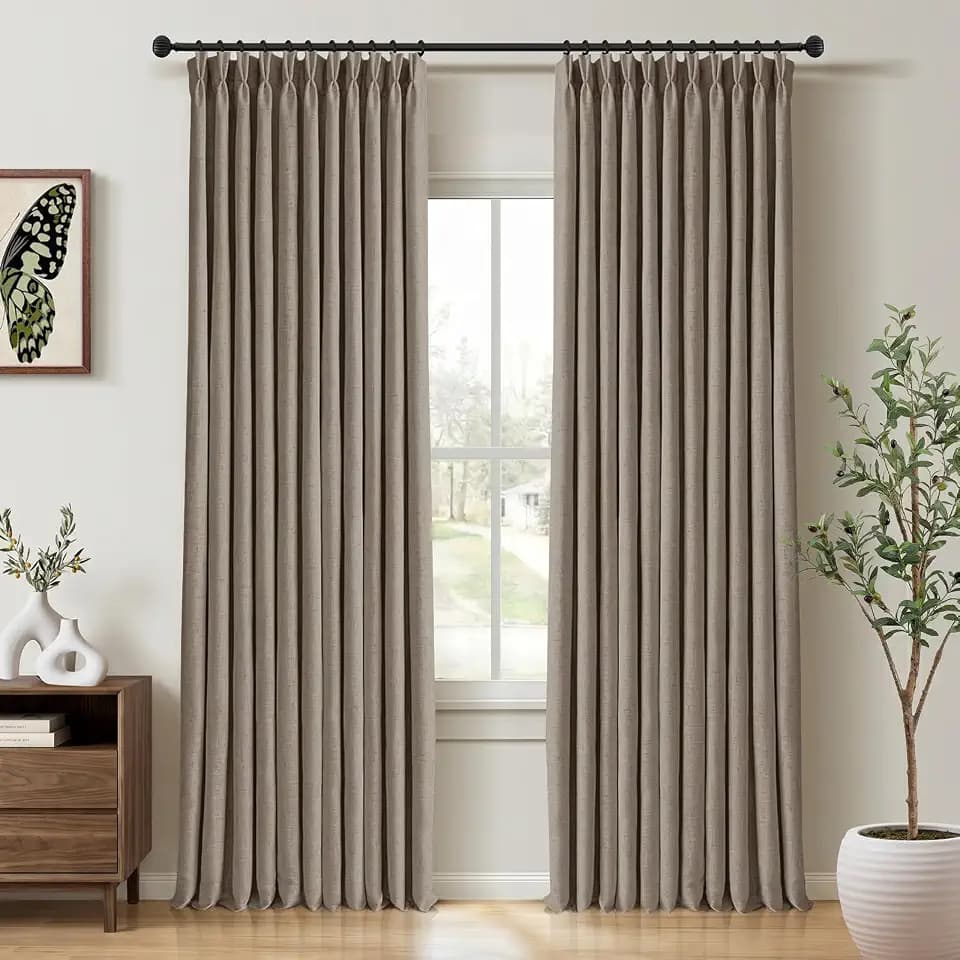CAPALOCA Taupe Gray Pinch Pleated 100% Blackout Curtains 84 Inch Long