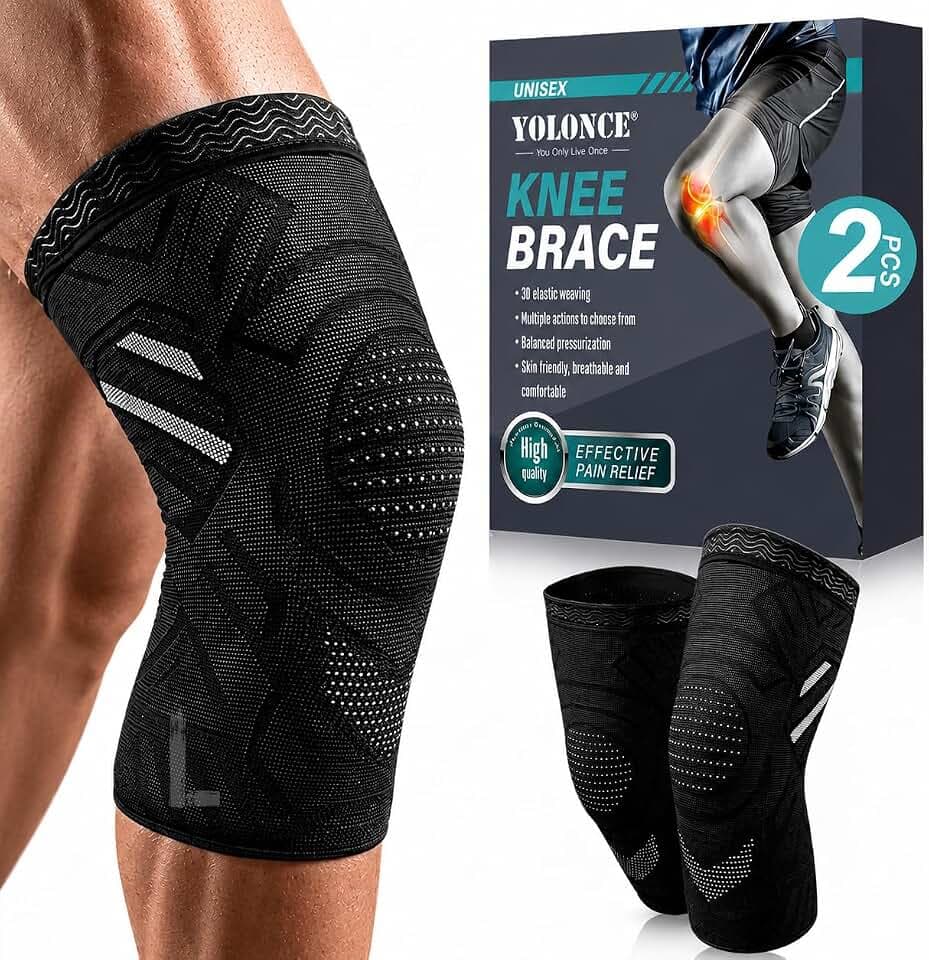 Kompression Kniebandage für Krafttraining & Sport, Schwarz, L