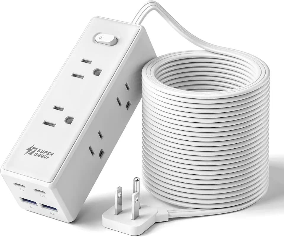 SUPERDANNY 20Ft Extension Cord with Multiple Outlets, Flat Plug Power Strip