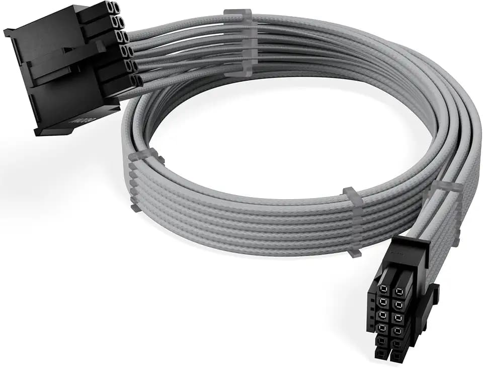X-Enlazar 12V-2x6 PCIe 5.1 GPU Cable (600W) - 90-Degree Connector, Individually Sleeved with Braiding & Combs, 16AWG Wire, 600mm Length, Type-B Connector - Off White
