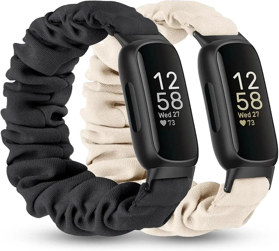 2 Pack Compatible with Fitbit Inspire 3 Bands for Women Men, Scrunchie Stretchy Strap Cute Elastic Sport Replacement Fabric Cloth Wristband for Fitbit Inspire 3/Inspire 2