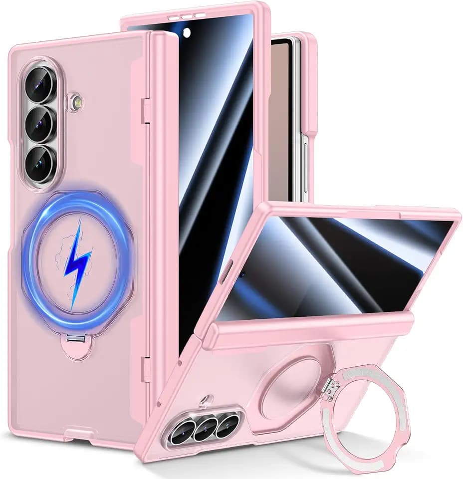 Caka for Z Fold 7 Case with Privacy Screen Protector & 360 Spin Stand Pink