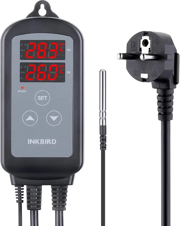Inkbird ITC-2T Thermostat, Digitaler Temperaturregler mit Zwei Heizsteckdosen, Tag Nacht Zyklus Timer, Alarmfunktion, für Terrarium, Gewächshaus, Reptil