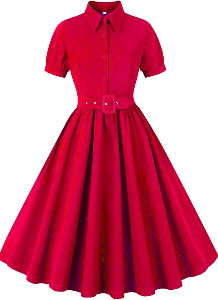 AXOE Damen Rockabilly Kleid 50er Jahre mit Gürtel