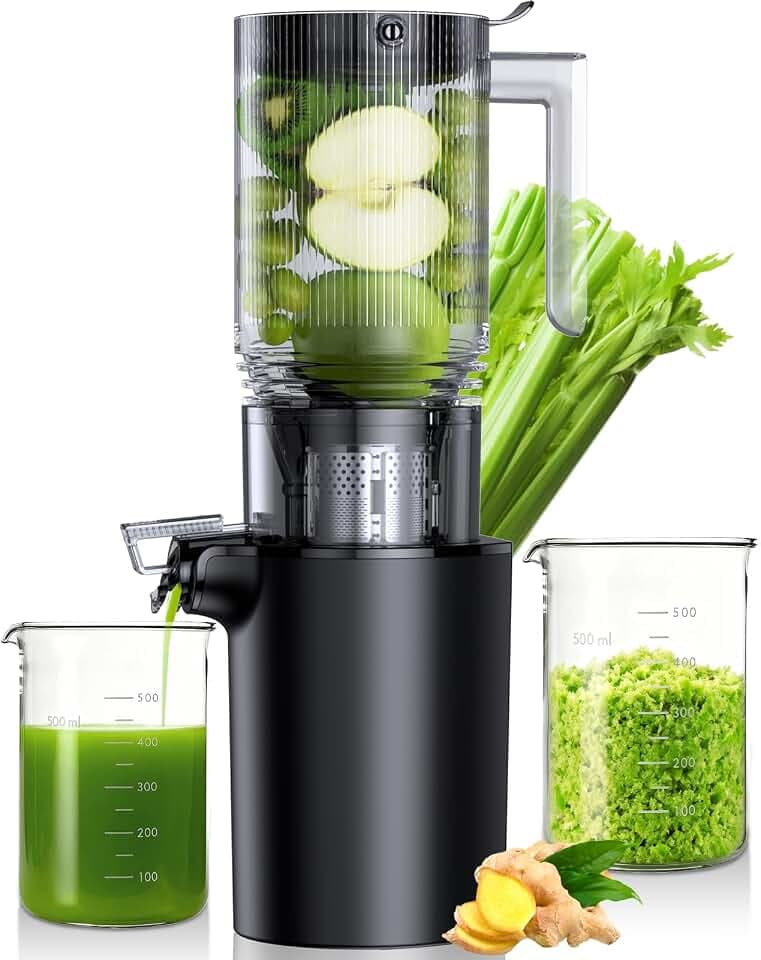 Cold Press Juicer,5.4" Wide Feed Chute Juicer Machines,High Juice Yield,Slow Masticating Juicer for Whole Vegetables & Fruits Fruits,Black