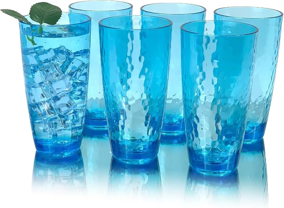26-Ounce Plastic Tumblers (Set of 6), Reusable Plastic Mugs, BPA-Free Acrylic to Drink Mugs, Shatter Resistant, Textured Interior, Dishwasher Safe (Blue, 26 Ounce)