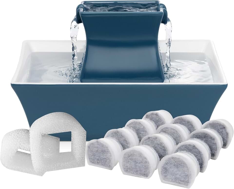PetSafe Drinkwell Pagoda Ceramic Cat Water Fountain, 70 oz, Extra Filters
