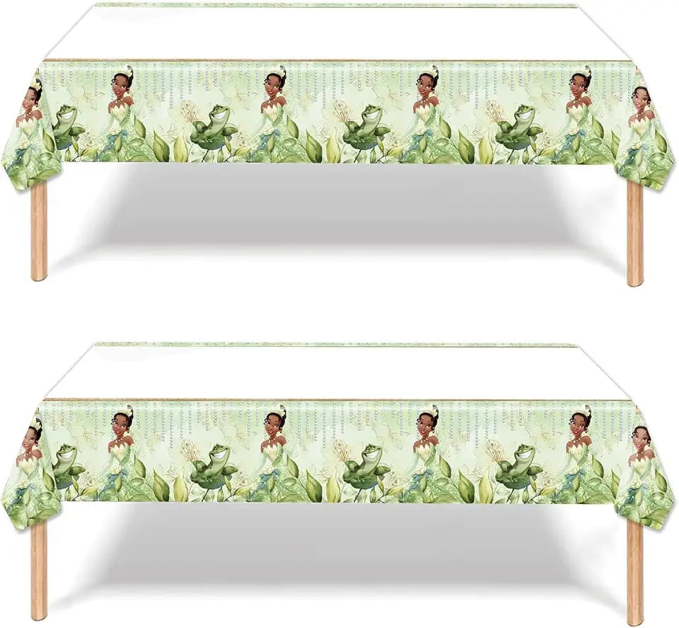 2Packs Tiana Pricess Tablecloth Disposable Tablecover Birthday Party Supplies and Decorations for Kid Boy Baby Shower Rectangle Tables 70"X42" (green10)