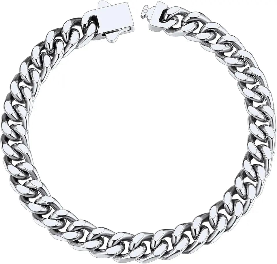 ChainsHouse Stainless Steel Cuban Link Bracelet for Men, 5mm/7mm/9mm/12mm Width, 7.5"/8.3"/9" Length, Black/18K Gold Plated Chain Wrist Bracelets for Men, with Gift Box