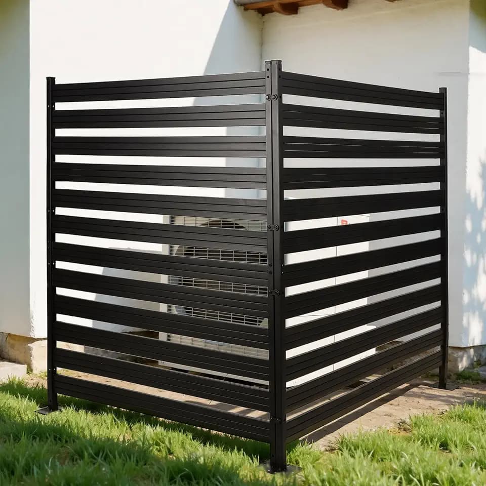 2 Panels No Dig Metal Privacy Fence Screen, 42" H x 38" W Outdoor Air Conditioner Fence, Rustproof AC Cover Trash Can Screen, Pool Equipment Enclosure for Patio Backyard, Black