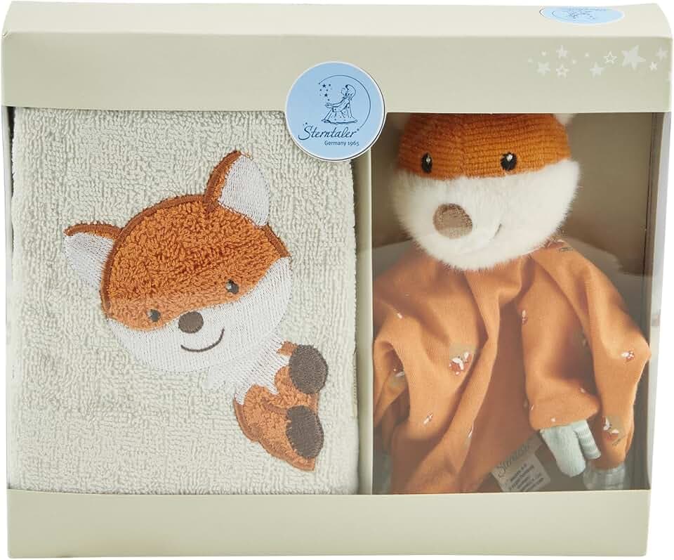 Sterntaler Geschenkset Fuchs Filou - bestehend aus Baby Schmusetuch mit Rassel & weichem, saugfähigem Kinderhandtuch - Unisex Geschenk zur Geburt - Baby Party, rost