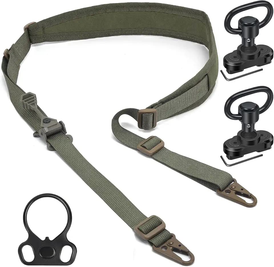WarBull 2 Point Rifle Sling, QD Swivel Quick Adjust Gun Sling with HK Hook, Soft Shoulder Pad Tactical Rifle Sling for Rifle Shotgun and Crossbow, Hunting and Outdoor Sports