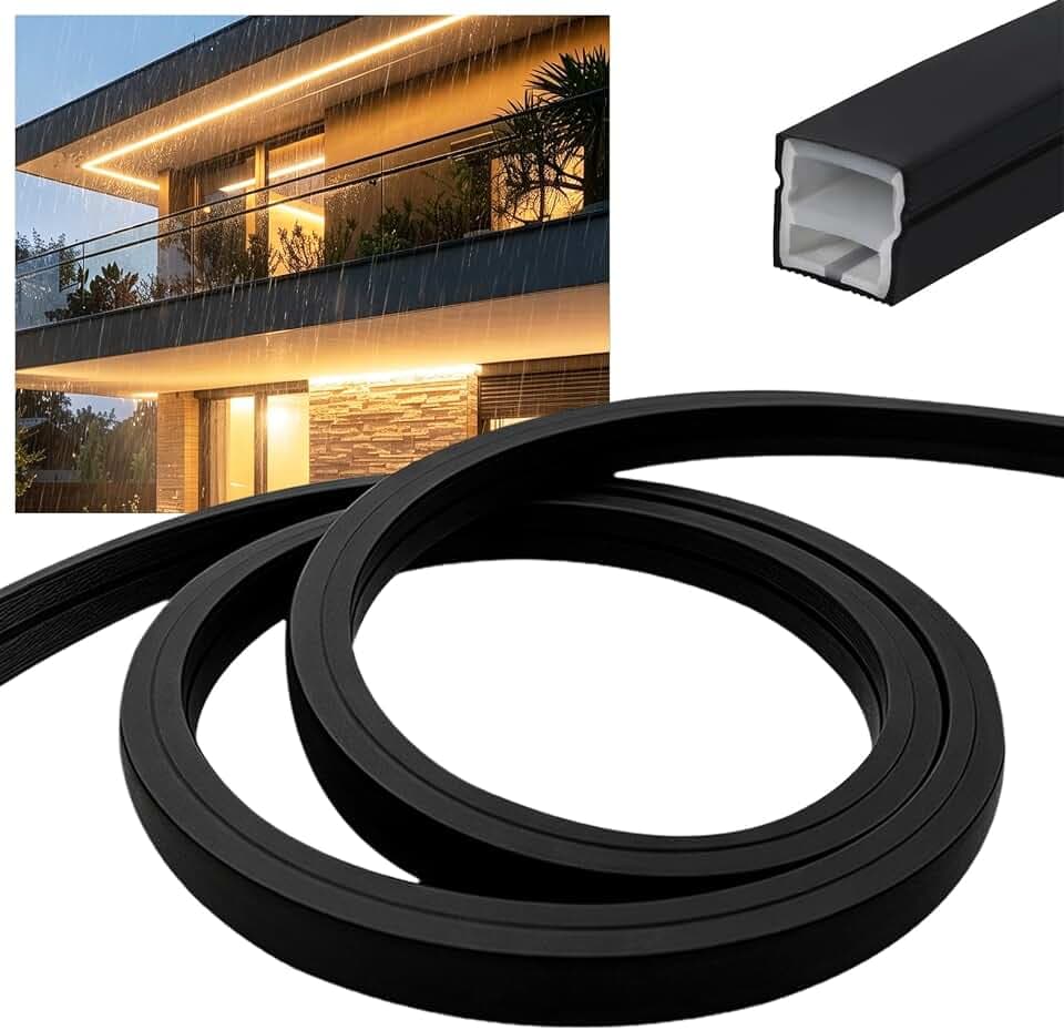 LED Profil Silikon 12x12mm, Flexibler LED Diffusor Kanal für LED Streifen bis 9mm, Wasserdichte LED Abdeckung Kürzbar, LED Schiene für Akustikpaneel Beleuchtung, Decke, Wand, TV, Schrank (Schwarz,3m)
