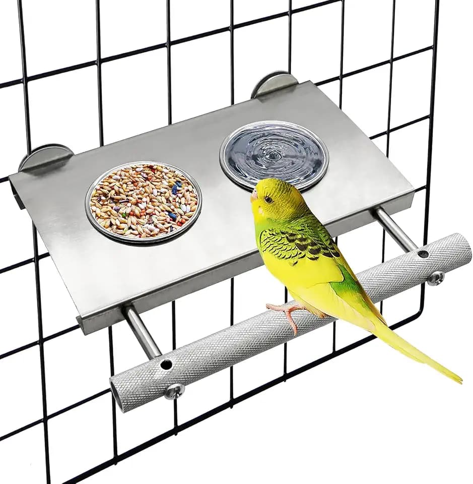 Tfwadmx Bird Parrot Feeding Cups, Small Bird Feeding Dish Cups Stainless Steel Birds Bowls Food Water Bowls with Food Holder for Cockatiel Parakeet Budgies Finches Lovebirds
