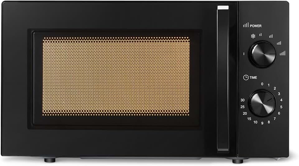 Amazon Basics Solo-Mikrowelle mit 6 Leistungsstufen und Auftaufunktion, 700W, 20l, schwarz