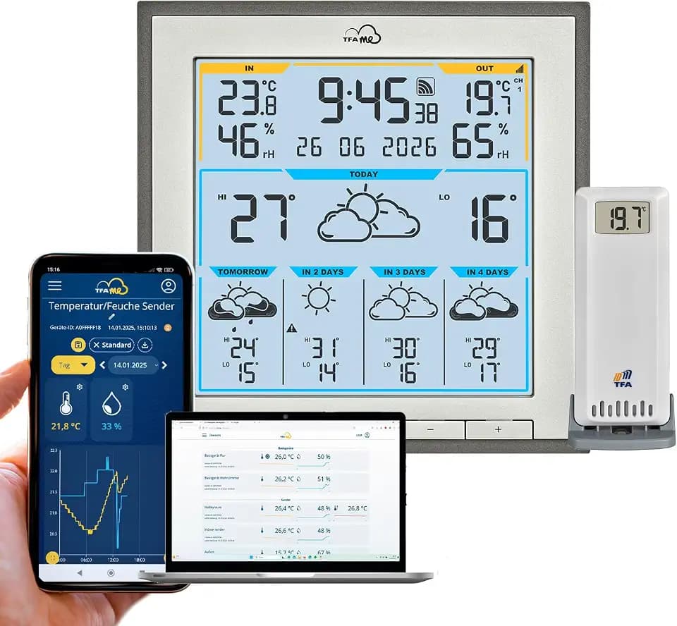 TFA Dostmann TFA.me WLAN Wetterstation ID-08 mit Online-Portal, 35.8105.10