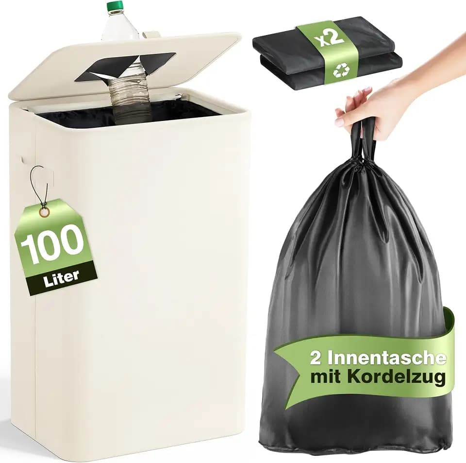 Bathola Pfandflaschen Sammelbehälter mit Deckel 100L, Beige
