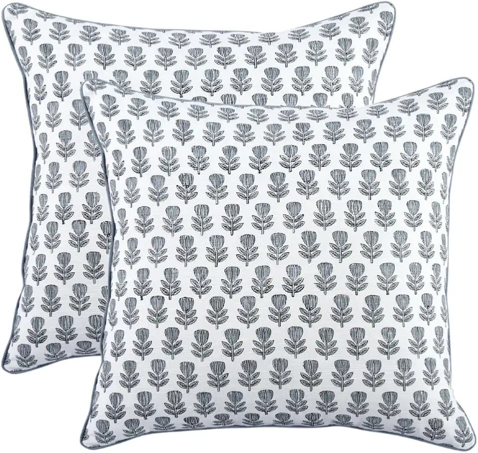 CPC Bloom Blue Block Print Throw Pillow Cover 24x24 Inch, Pack of 2