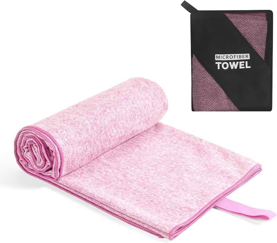 Quick Dry Microfiber Camping Towel, Large Towel for Body Yoga Travel Beach Hiking Gym Swimming Pool(Pink, 31.5X70 Inch)