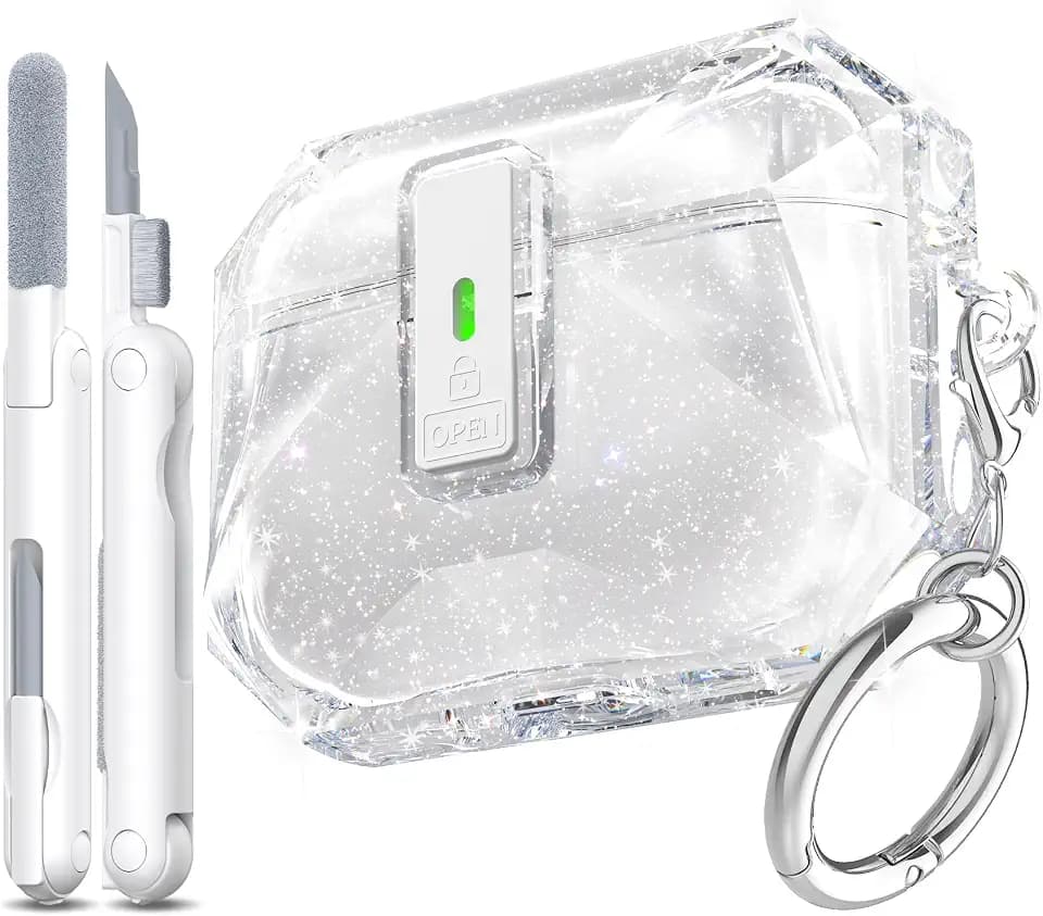 R-FUN for AirPods Pro 3 Case Transparent with Lock, Glitter