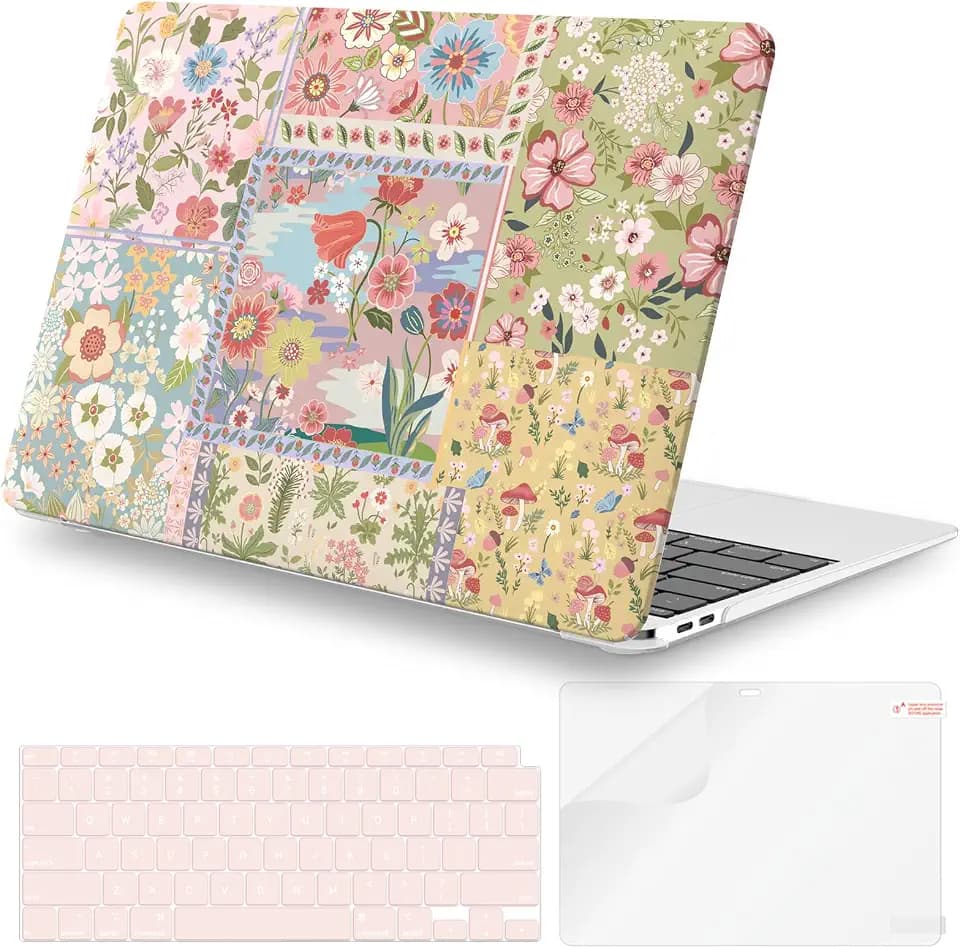 iCasso MacBook Air 13 inch Case Cute Girly M1 2020 A2337, Pink Flower
