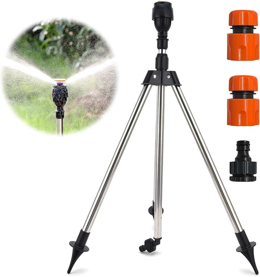Rasensprenger Einstellbar Höhe, Sprinkler mit Schlauchverbinder 1/2 Zoll 360°Rotierende Rasensprinkler für große Flächen Automatischer Wassersprenger für Pflanzen im Garten