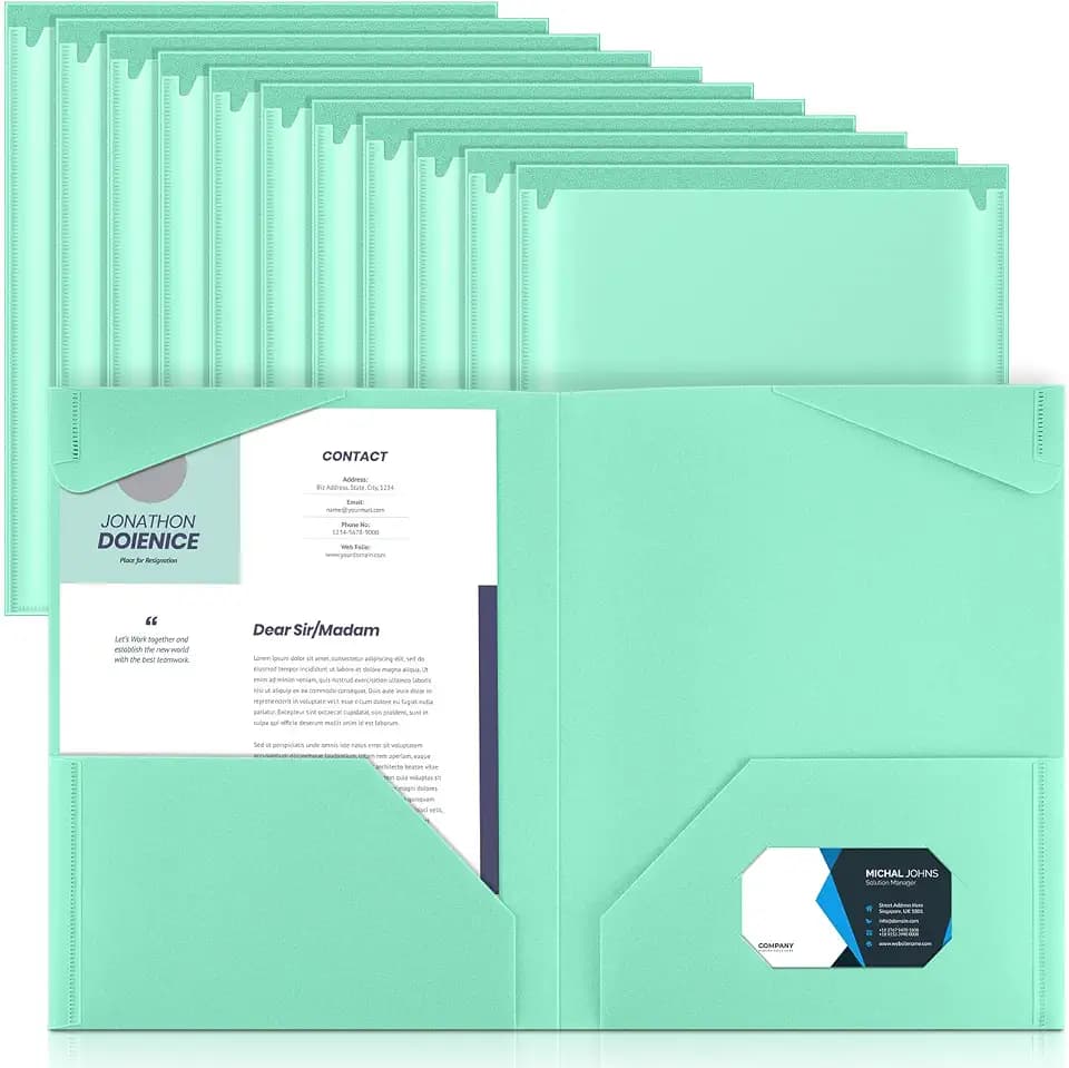 Henoyso 18 Pack Light Green Plastic Folder with Clear Front Pocket