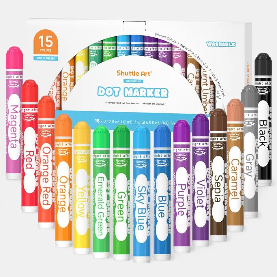 Shuttle Art Dot Markers, 15 Colors Washable Markers for Toddlers,Bingo Daubers Supplies Kids Preschool Children, Non Toxic Water-Based