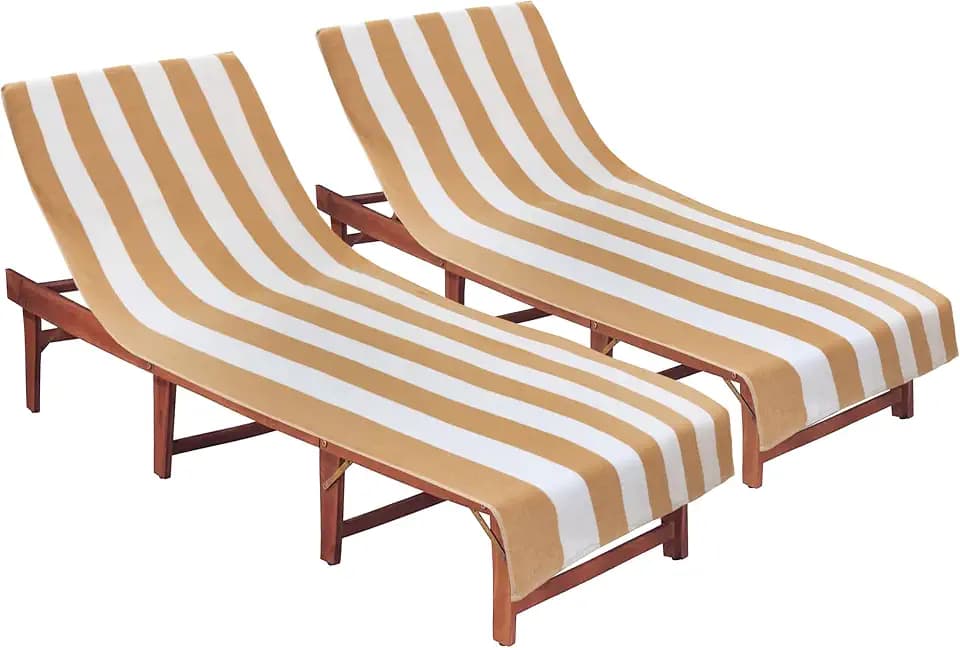 COTTON CRAFT Pool Lounge Chair Cover - 2 Pack Cabana Stripe - Linen