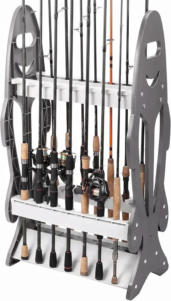 QWORK® Angelrutenhalter, Rutenständer für 16 Angelruten, Stabiler und Leichter Rutenhalter, für Meisten Angelrutentypen