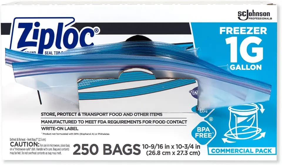 SC Johnson Professional Ziploc Brand Food Storage Freezer Bags, 1 Gallon Freezer Bags, Ziploc Brand Bags, Commercial Pack, 250 Count Box, for Professional Use Only