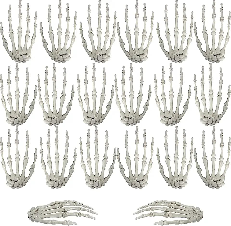 XONOR 10 Pairs Halloween Skeleton Hands Realistic Plastic Fake Human Hands for Halloween Zombie Party Terror Scary Props