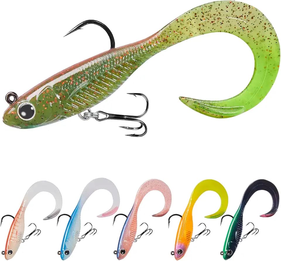 TRUSCEND Duramax Easy Catch TPE Soft Fishing Lures with BKK Hooks, Trembly Sinking and Vibrating Swim for More Bites, Pre-rigged Tear-Resistant Swimbaits for Bass, Trout, Crappie, Freshwater Saltwater