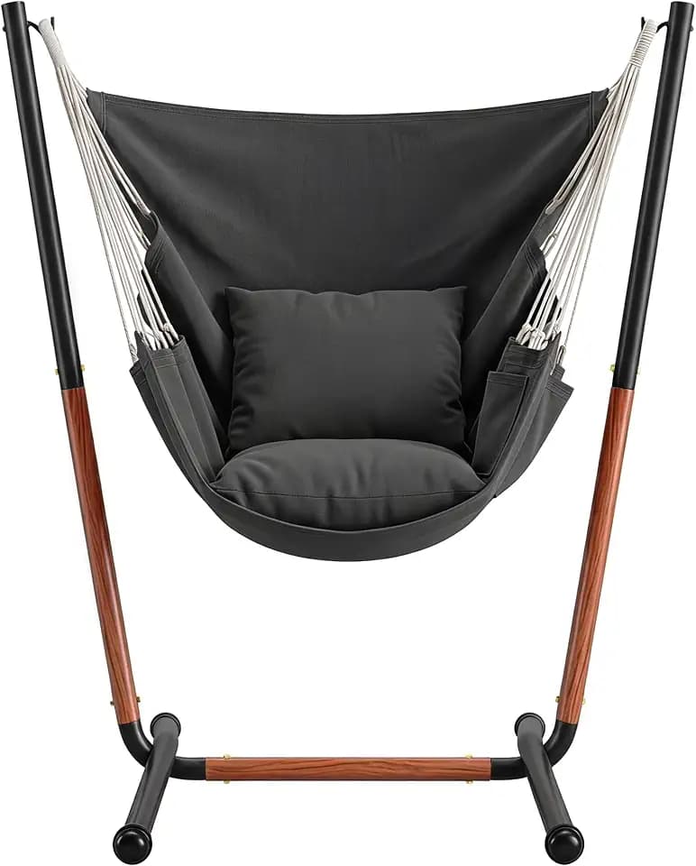 Lazy Daze Hammock Chair with Heavy-Duty Stand, Pocket and 2 Cushion, Grey