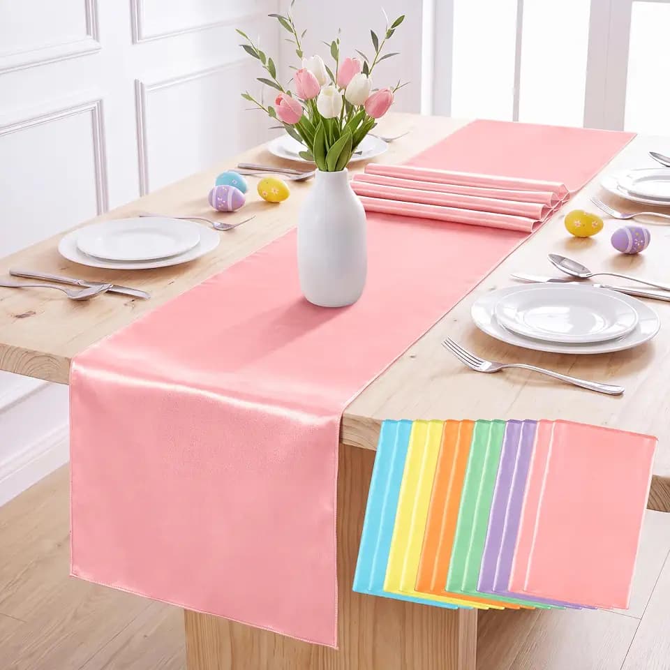 Aneco 12 Pack Satin Table Runner 12 x 108 Inch Pastel Rainbow Long Wedding Satin Silk Table Runner for Wedding Banquet Graduations Birthday Party Decoration