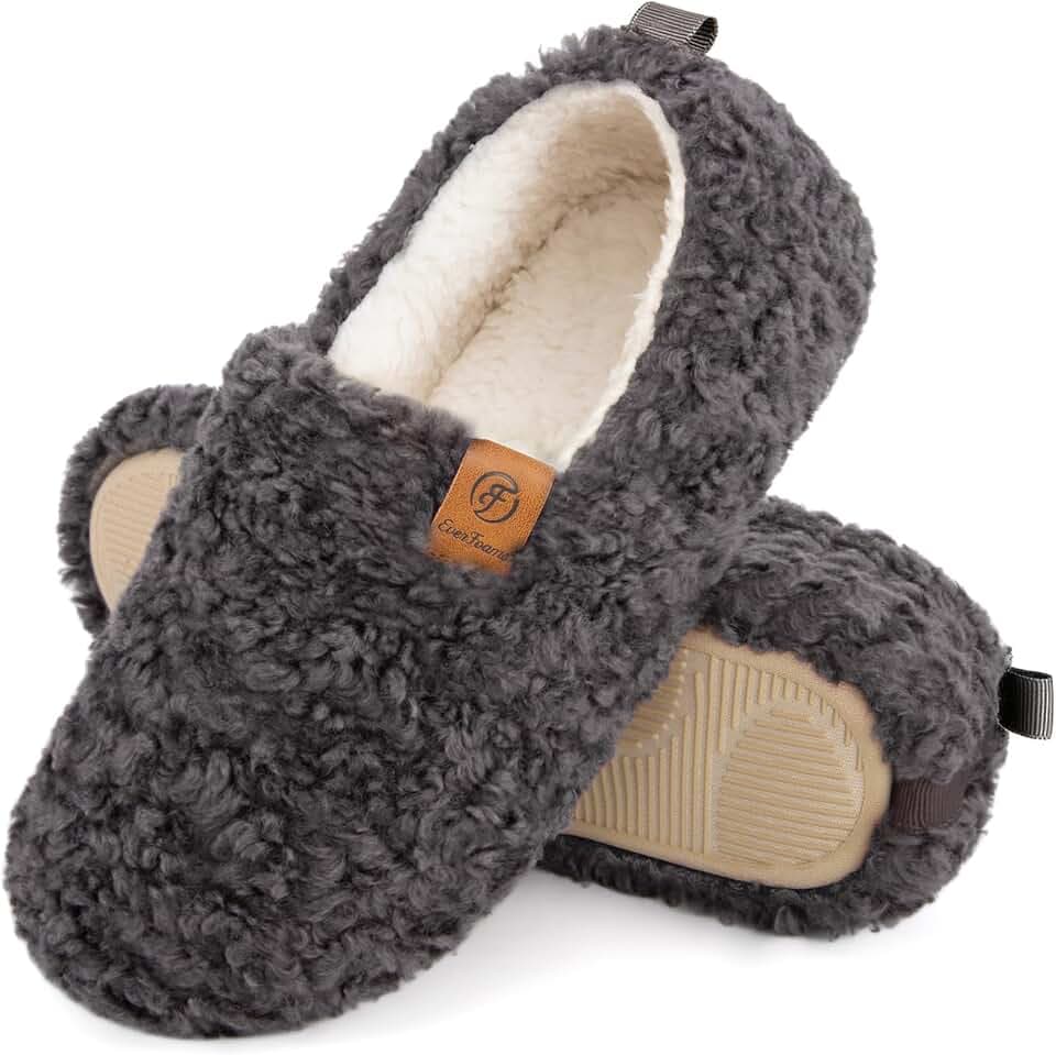 EverFoams Women’s Soft Curly Slippers Memory Foam Lightweight House Shoes