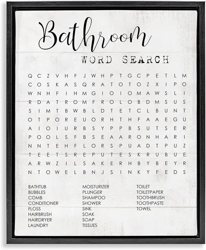 Bathroom Word Search Family Fun, 24 x 30 Inch Canvas in Floater Frame