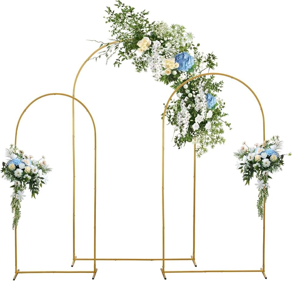 Metall Bogen Hintergrund Stand Set von 3, Gold Hochzeit Bögen Stand für Zeremonie, Metall Ballon Bogen Rahmen Stand Garten Arbor für Hochzeitszeremonie Jubiläum Geburtstagsfeier Dekoration