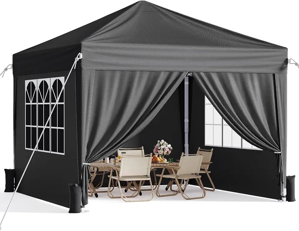 10x10 Pop Up Canopy Tent with Sidewalls, Portable Shelter,Black
