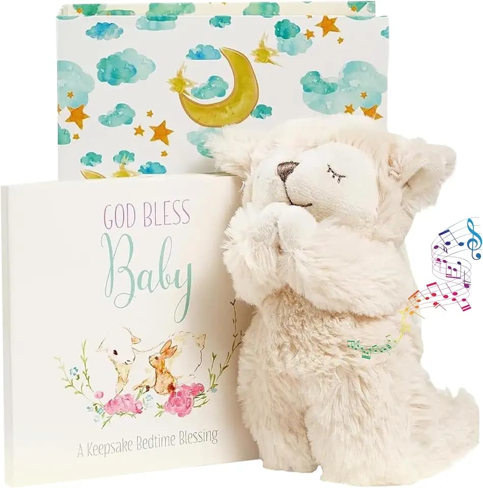 Tickle & Main Catholic Baptism Gift Set - 2-Pc White Presentation Box - Interactive Prayer Lamb & Baby’s First Prayer Book - Christening Gifts for Boys & Baby Girls Ages 2+