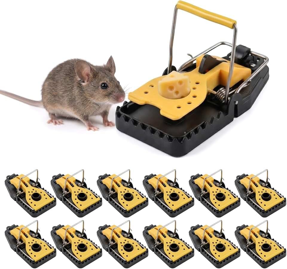 12 Stück Rattenfallen Mausefalle Rattenschlagfallen Wiederverwendbar Mäusefallen Kunststoff Mouse Trap in Drinne und Garten aus Kunststoff Schwarz und Gelb