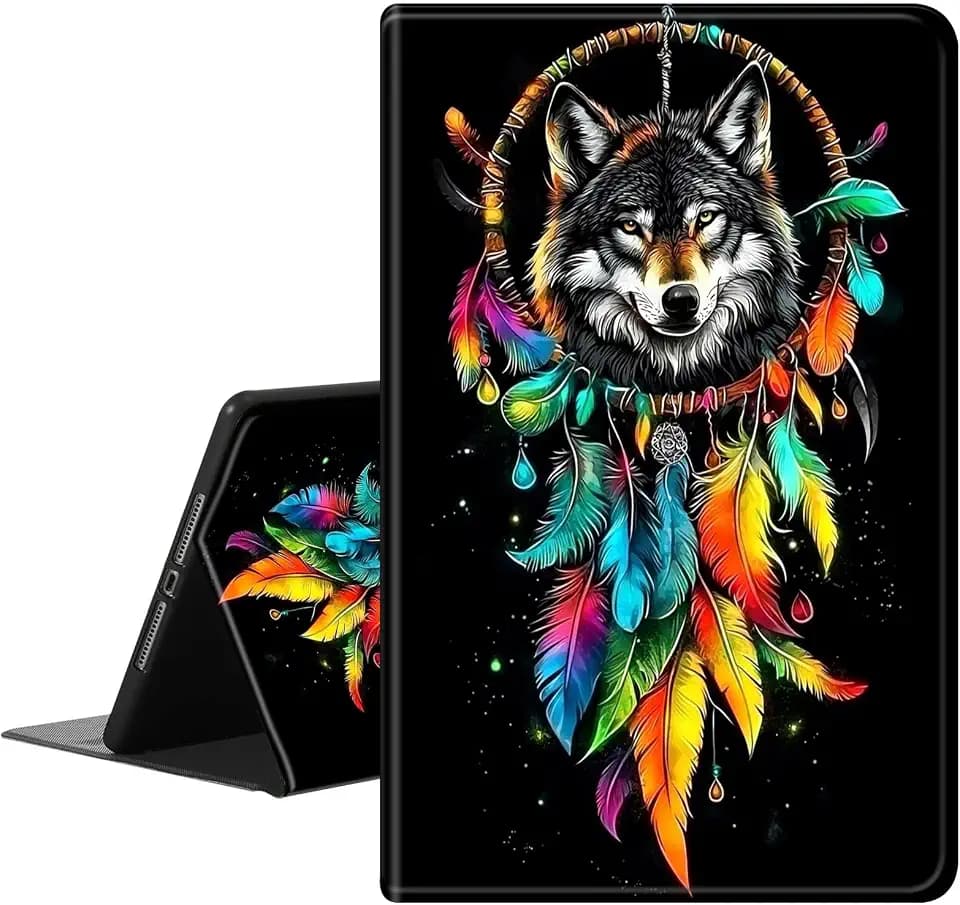 Case for Samsung Galaxy Tab S10 Plus/S9 FE Plus 12.4 Inch Tablet,PU Leather Slim Standing Smart Cover with S-Pen Holder+ Auto Sleep/Wake for Tab S9 Plus-Colorful Dreamcatcher Wolf