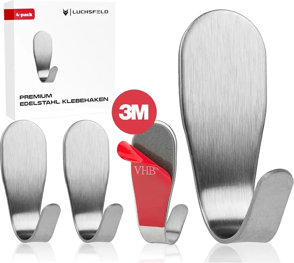 Klebehaken Handtuchhaken Edelstahl selbstklebend ohne bohren für Bad und Küche (4x silber)