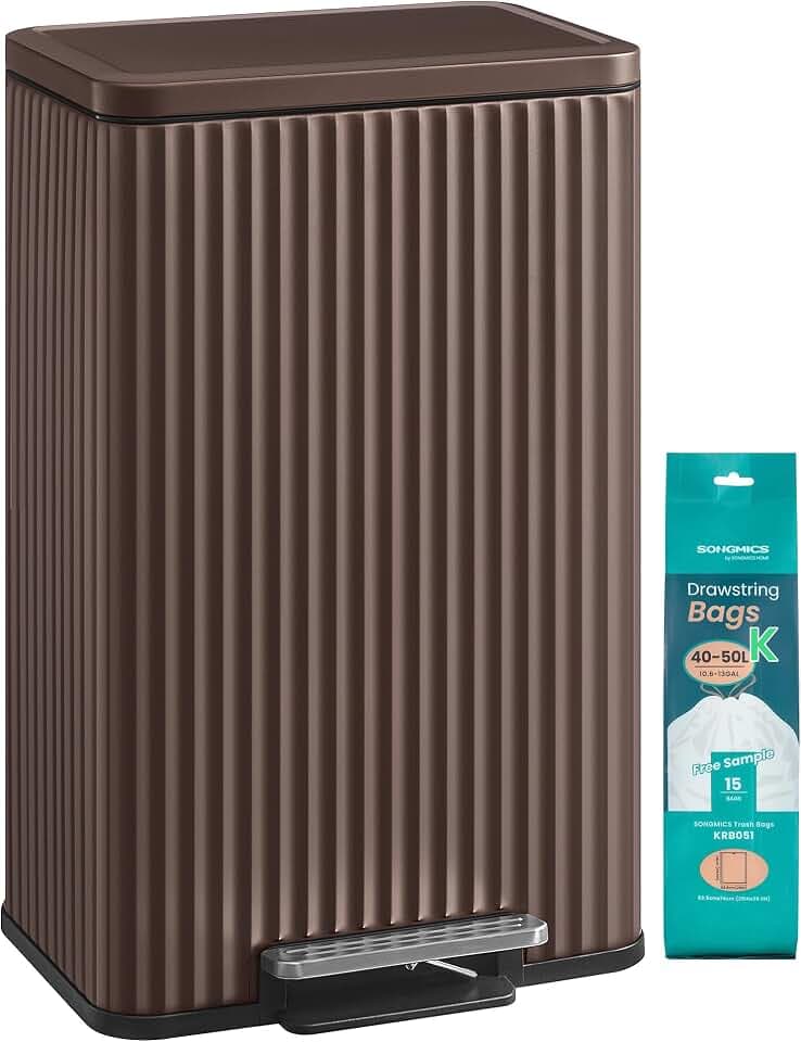 SONGMICS Trash Can, 13 Gallon (50 L), Stainless Steel, with Lid, Pedal