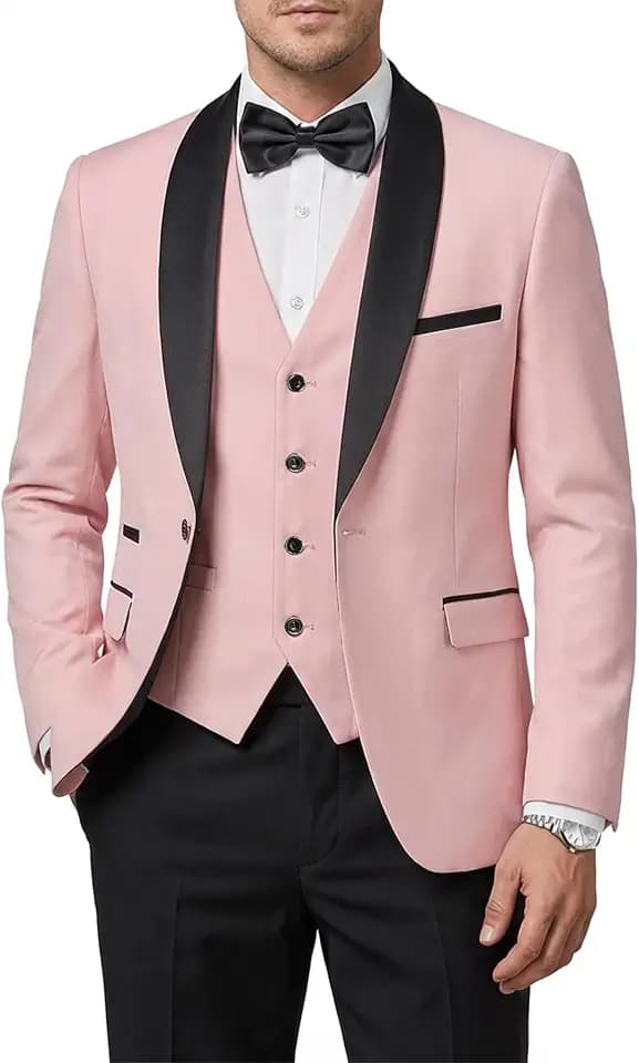 Hihawk Men's 3 Piece Tuxedo Set with Tie, Shawl Lapel Blazer Vest Pants