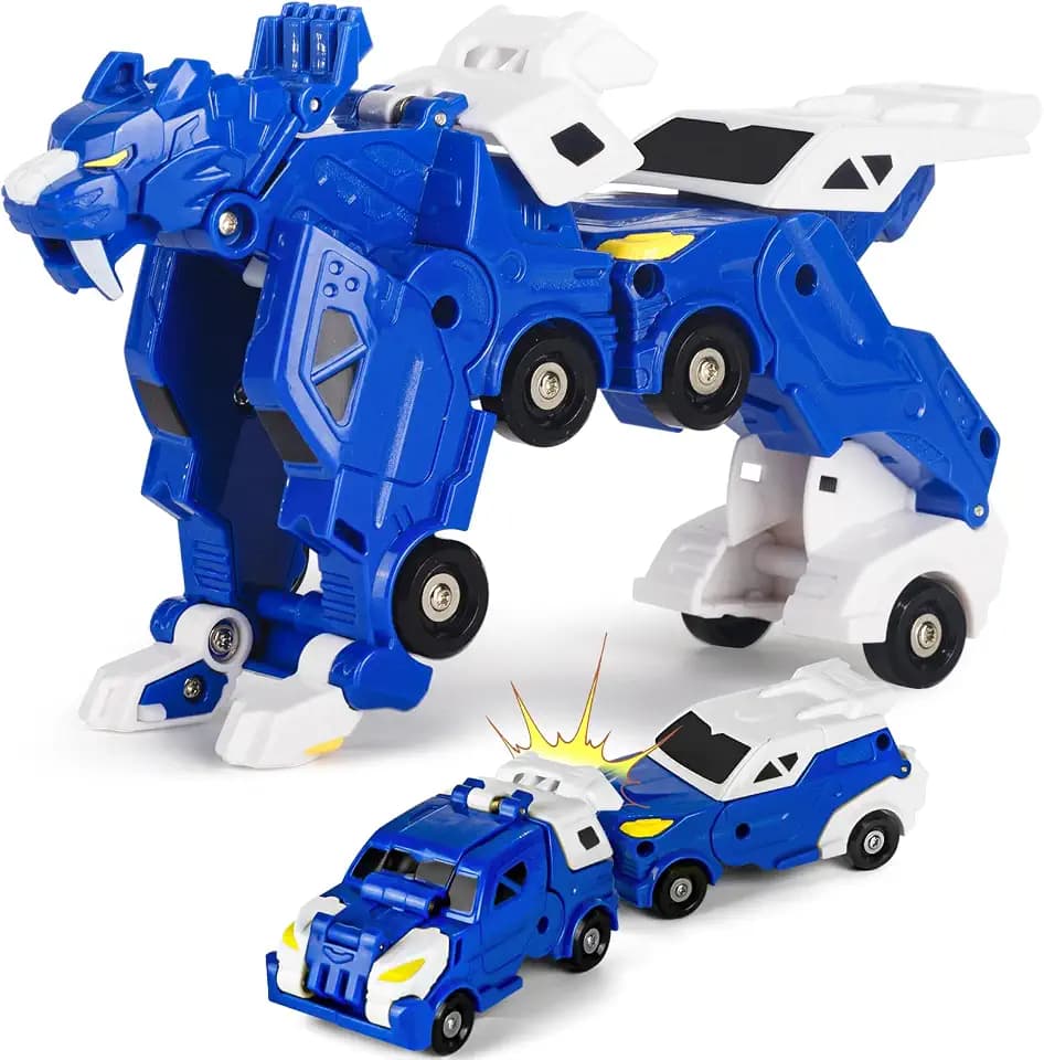 Collision Transforming Dinosaur Car Toy, 2 Crash & Transform Magnetic Cars Transform into Dinosaur Toys, Dino Robot Toy for Kids Age 3+, Ideal Birthday Party Gift Toys for Kids Boys Girls, Blue